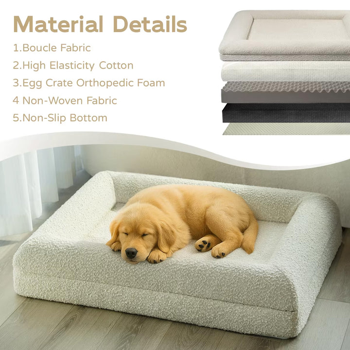 Vaskbar hundeseng | Aftageligt betræk | Ortopædisk bund | Premium hvid boucle-stof